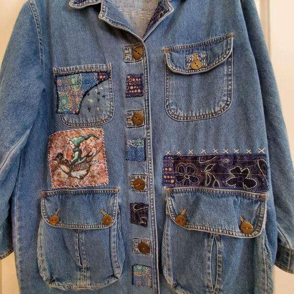 Restyled Handcrafted Wearable Art‎ Chicos Denim Jacket Sz M/L - Picture 9 of 9